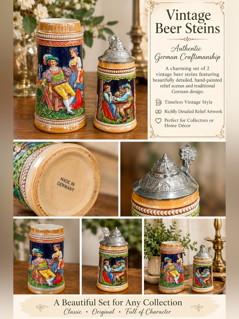 🍺🍻Vintage Beer Steins (2)🍁🍂🍻🍺🥨